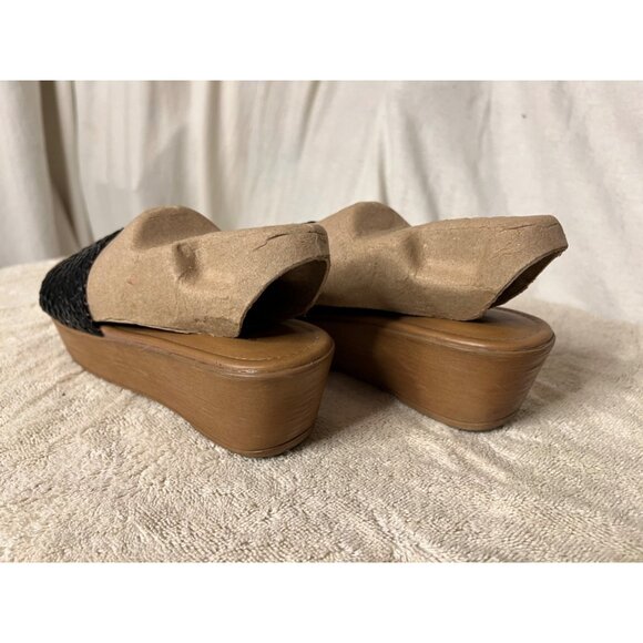 BASS Women's Willow Slide Leather Platform Sandals Size 7 1/2M Black & Brown - Picture 9 of 12